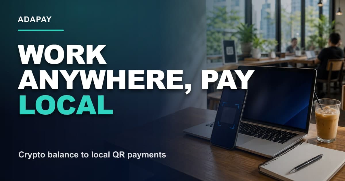 Digital nomad working in Southeast Asia with coworking, QR payments, local cash, and ADAPAY