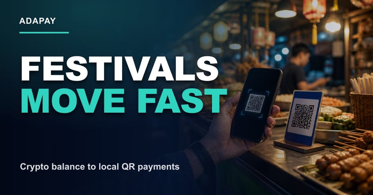 Southeast Asia festival crowd with cash, QR payments, and travel planning