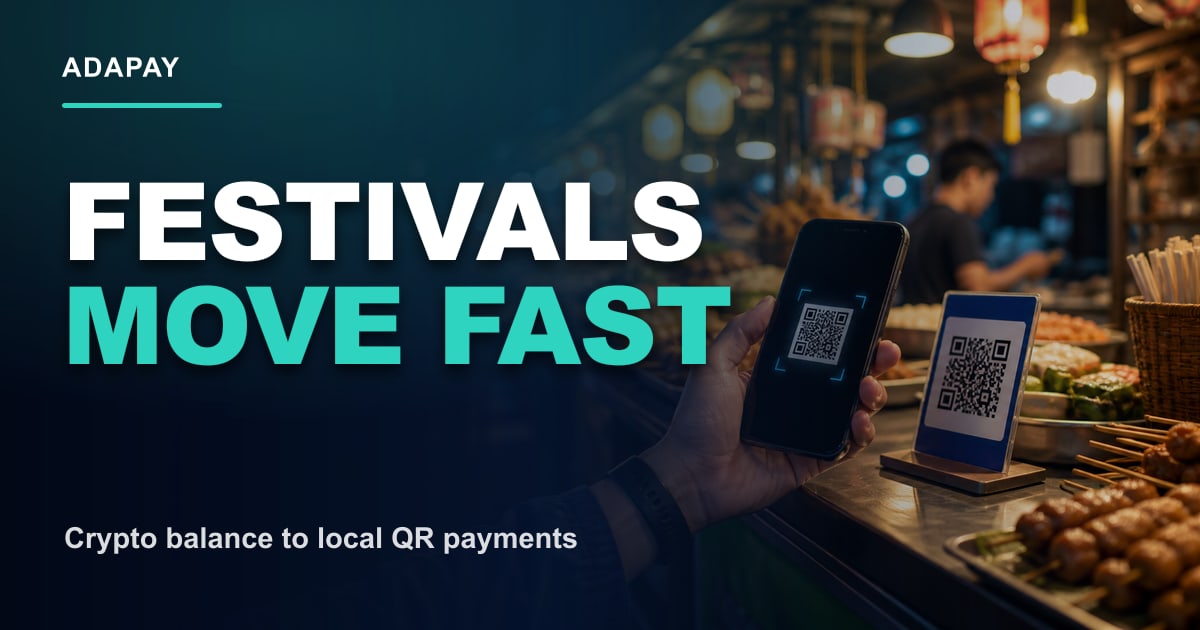 Southeast Asia festival crowd with cash, QR payments, and travel planning